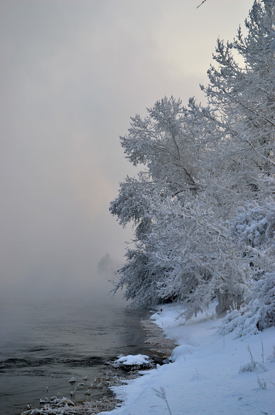 Зима в Саянах 2013 -Туман на Енисее