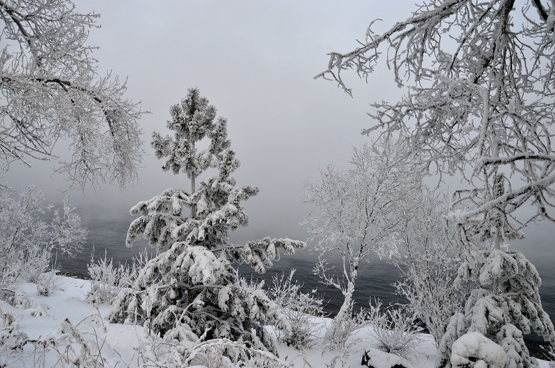 Зима в Саянах 2013 -Туман на на Енисее