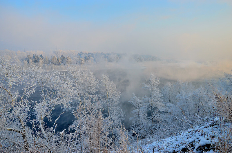 Зима в Саянах 2013 -Туман над Енисеем